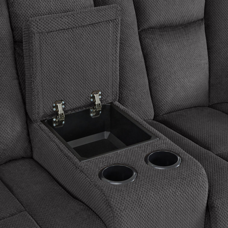 Gray Fabric Power Reclining Sectional Sofa with Cup Holders