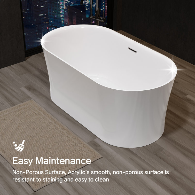 59" White Acrylic Freestanding Oval Soaking Bathtub