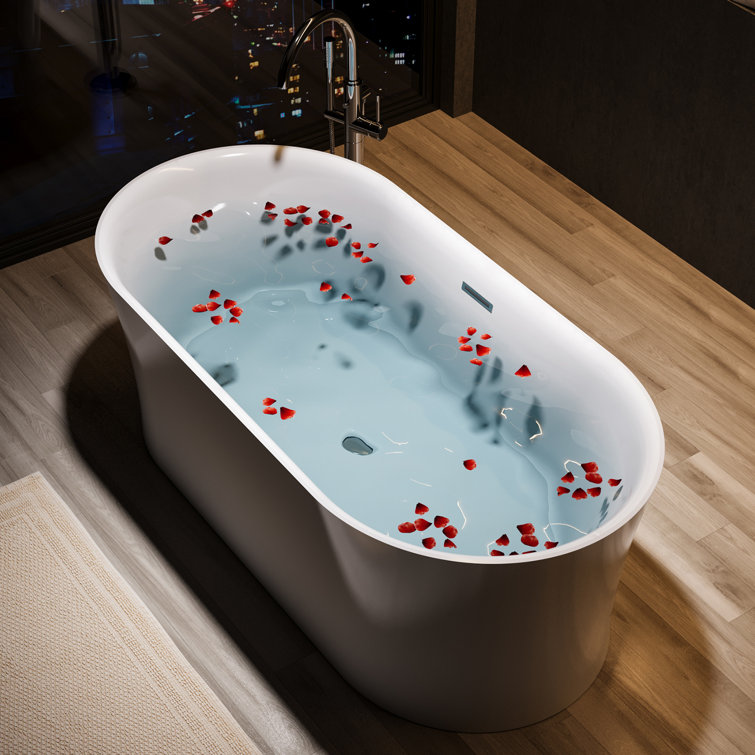 67" White Acrylic Freestanding Oval Soaking Bathtub