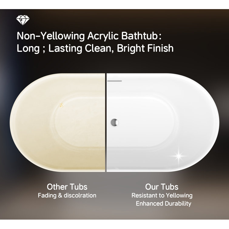67" White Acrylic Freestanding Oval Soaking Bathtub