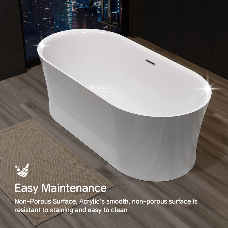 67" White Acrylic Freestanding Oval Soaking Bathtub