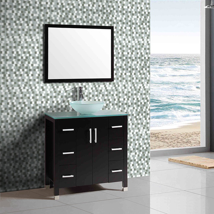 Geo 12-in x 12-in Glossy Gray Glass Mosaic Wall Tile