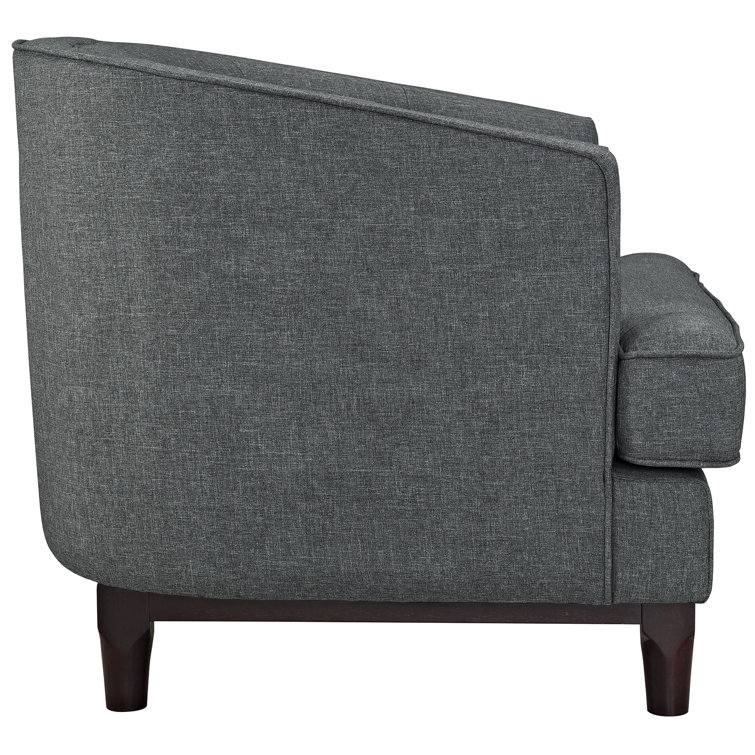 Gray Velvet Button-Tufted Sofa and Chair Set with Walnut Legs
