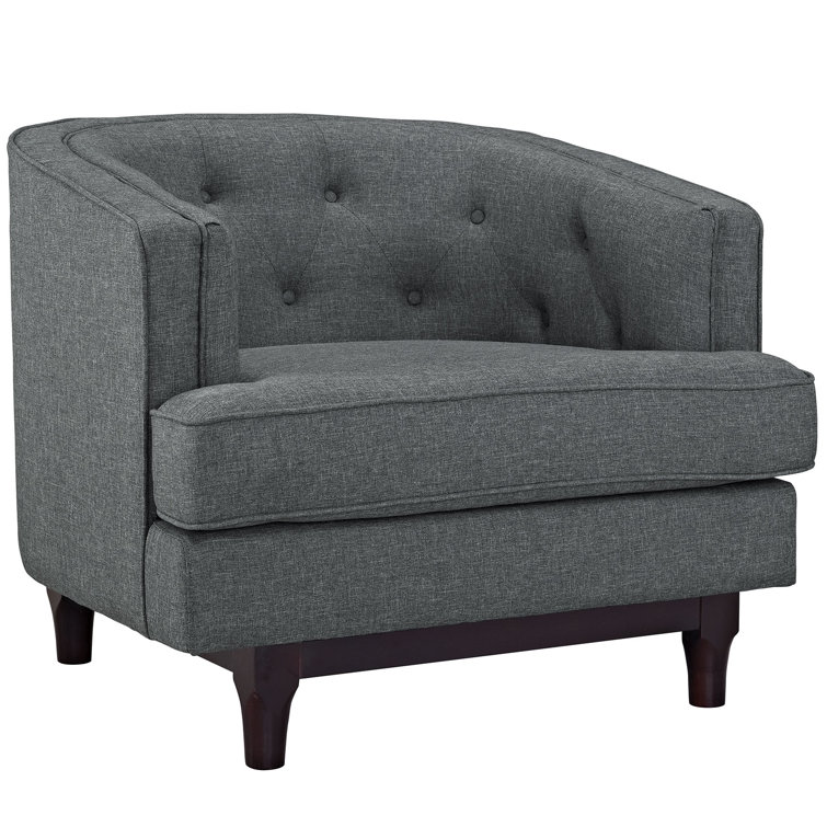 Gray Velvet Button-Tufted Sofa and Chair Set with Walnut Legs