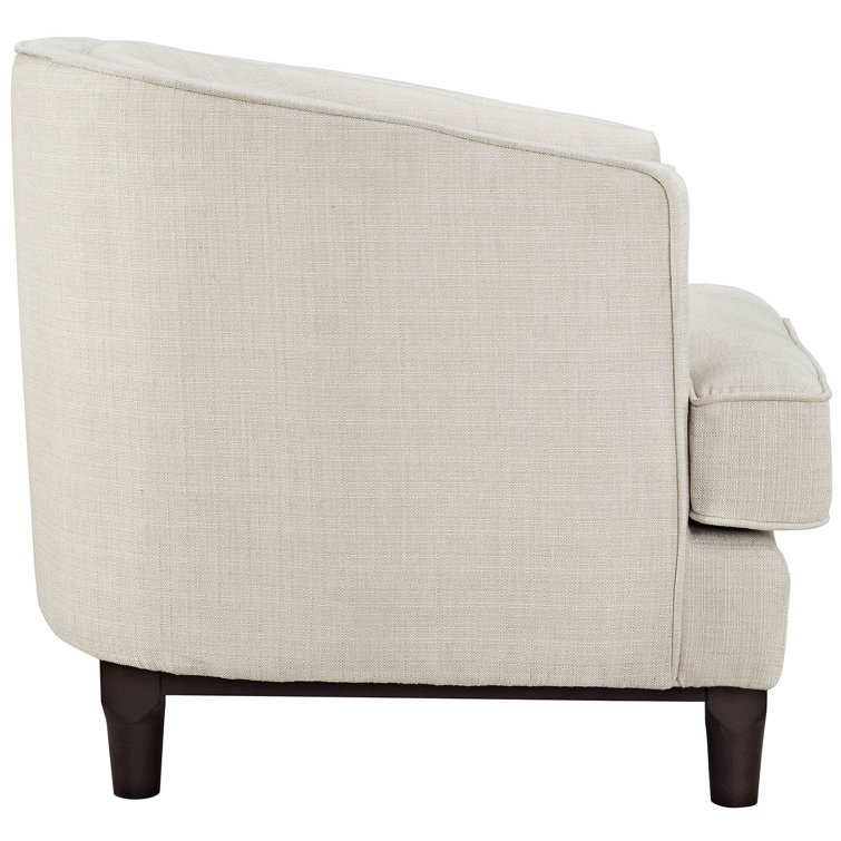 Beige Barrel Polyester Armchair with Walnut Legs