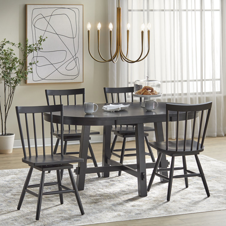 Black High Back Windsor Wood Dining Chairs Set of 2