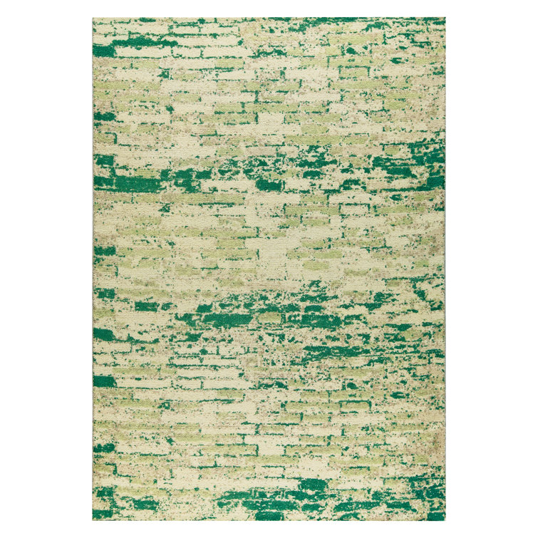 Artisan Hand-Woven Green Wool Rectangular Area Rug, 8' x 10'