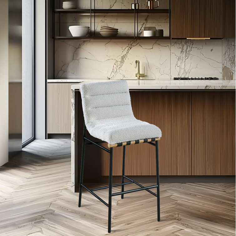 Cream Boucle Fabric and Metal Counter Stool
