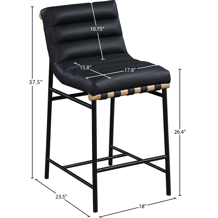 Black Vegan Leather Counter Stool with Iron Frame