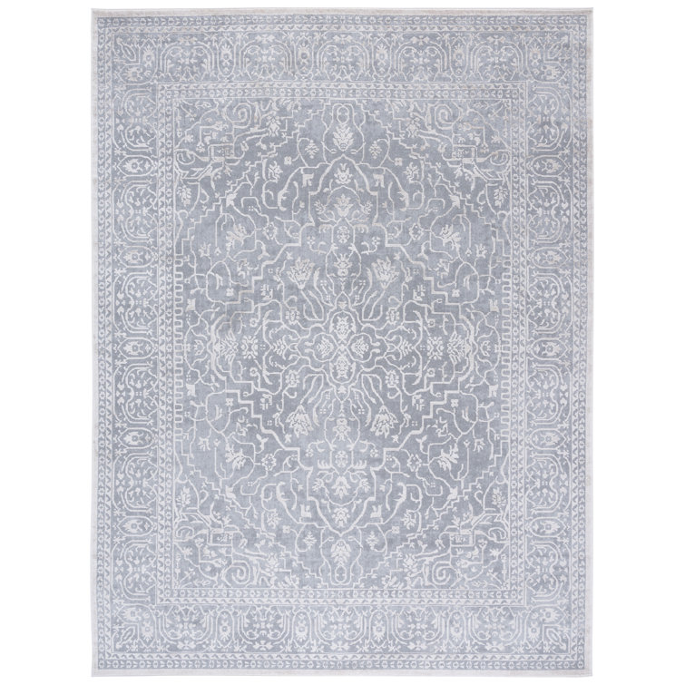 Gray Floral Synthetic 8' x 10' Stain-Resistant Area Rug