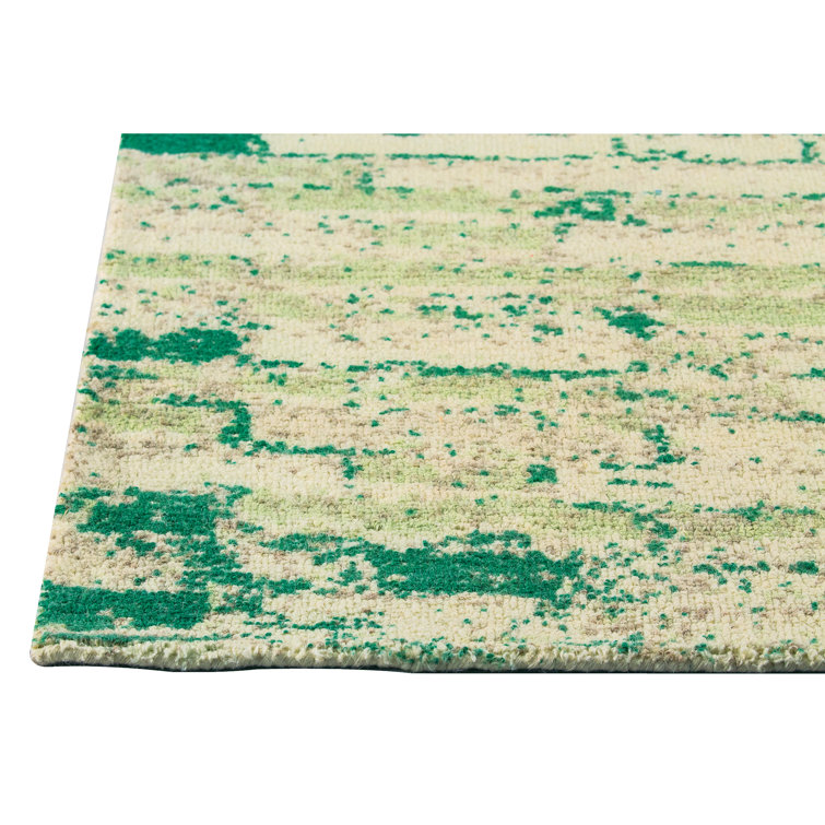 Artisan Hand-Woven Green Wool Rectangular Area Rug, 8' x 10'