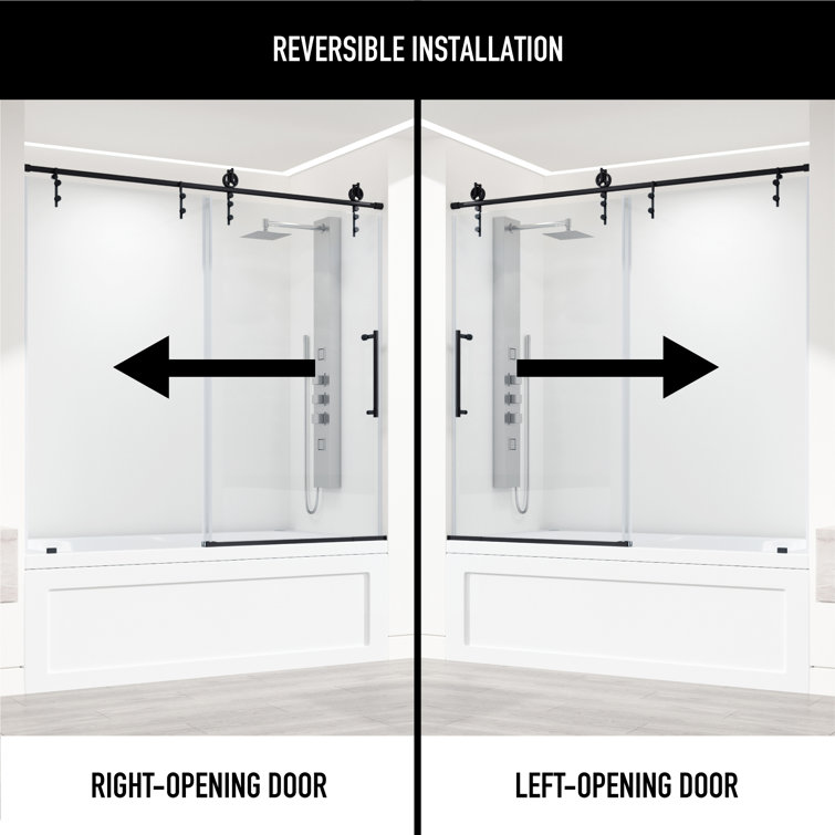 Hamilton 60" Matte Black Frameless Sliding Tub Door with Clear Glass