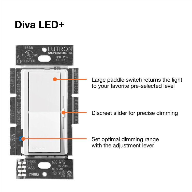 White Smart Rocker Dimmer Switch with Slide Control