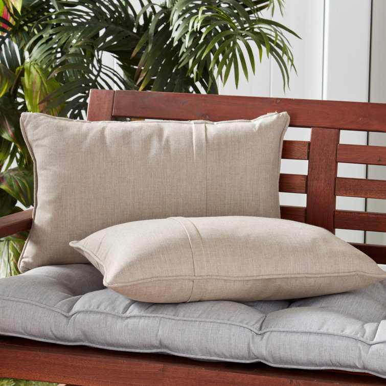 Beige Rectangular Lumbar Outdoor Throw Pillows, Set of 2
