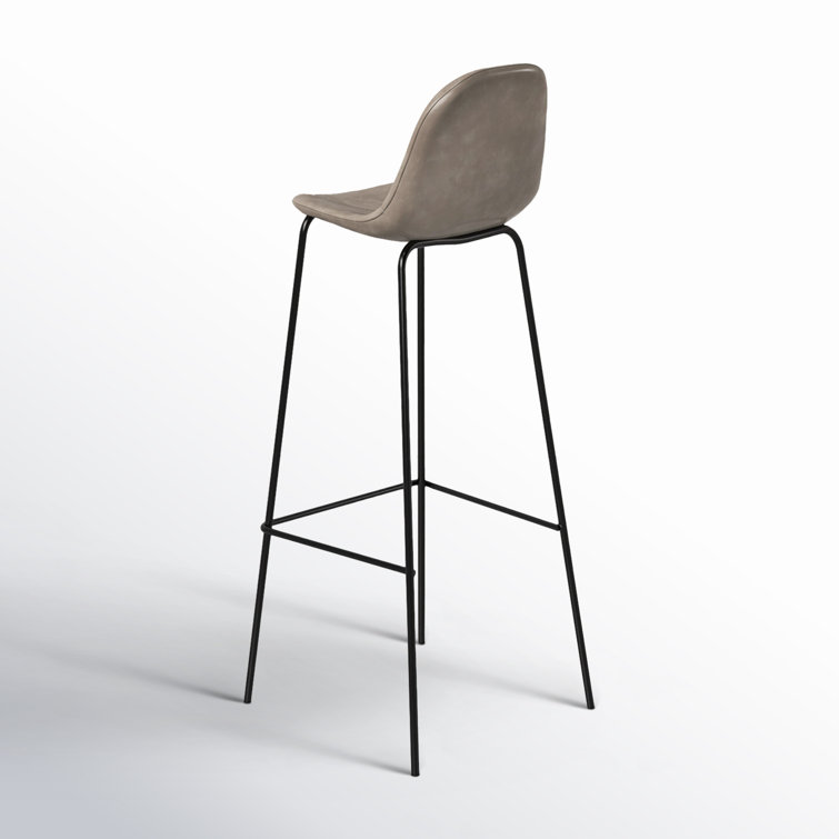 Modern Smoke Gray Faux Leather and Metal Barstool Set of 2