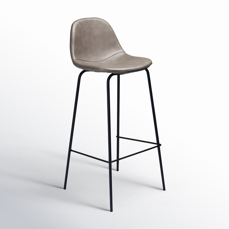 Modern Smoke Gray Faux Leather and Metal Barstool Set of 2
