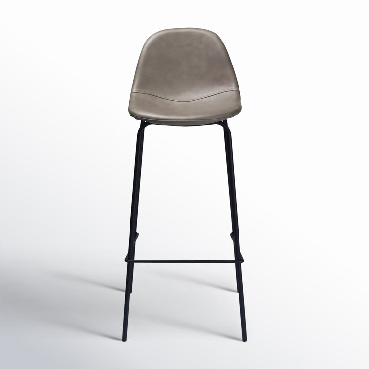 Modern Smoke Gray Faux Leather and Metal Barstool Set of 2