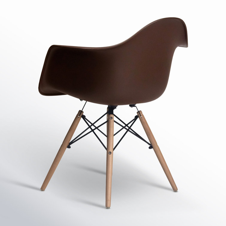 Brown and Natural Plastic Arm Chairs with Wood Legs, Set of 2