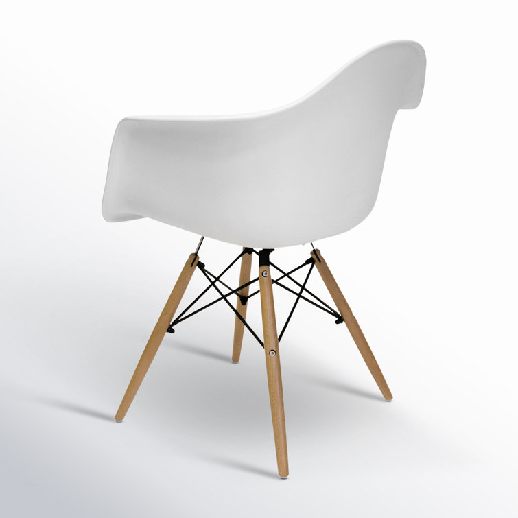 White Acrylic Arm Chair with Natural Wood Legs, Set of 2