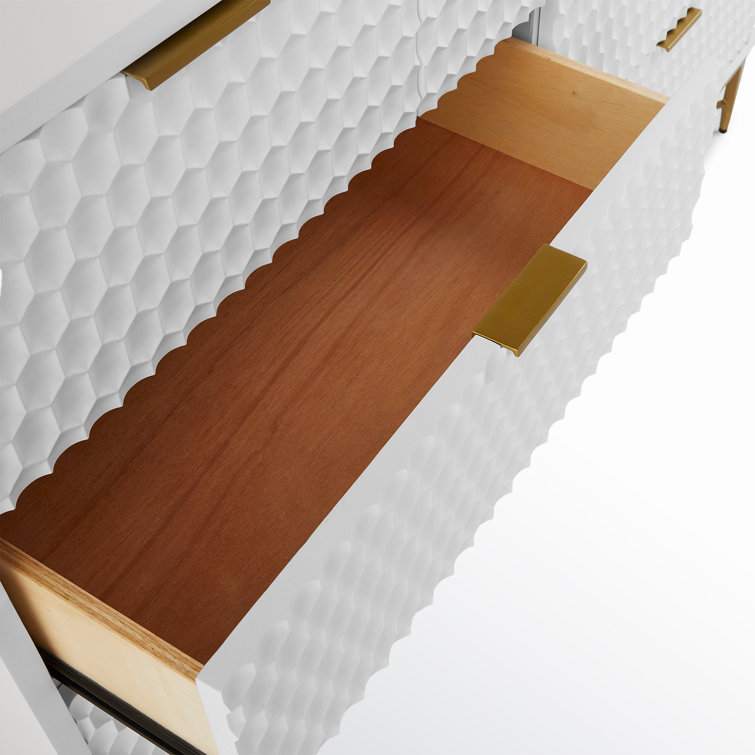 Transitional White Pearl 7-Drawer Dresser with Gold Accents
