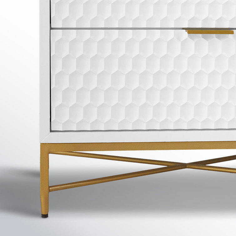 Transitional White Pearl 7-Drawer Dresser with Gold Accents