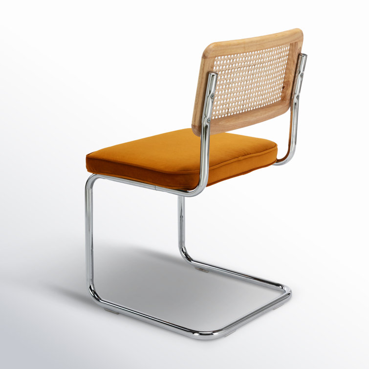 Cognac Velvet and Chrome Upholstered Side Chair Set