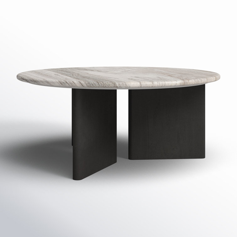 Modern Round Black Wood Coffee Table with Marble Top