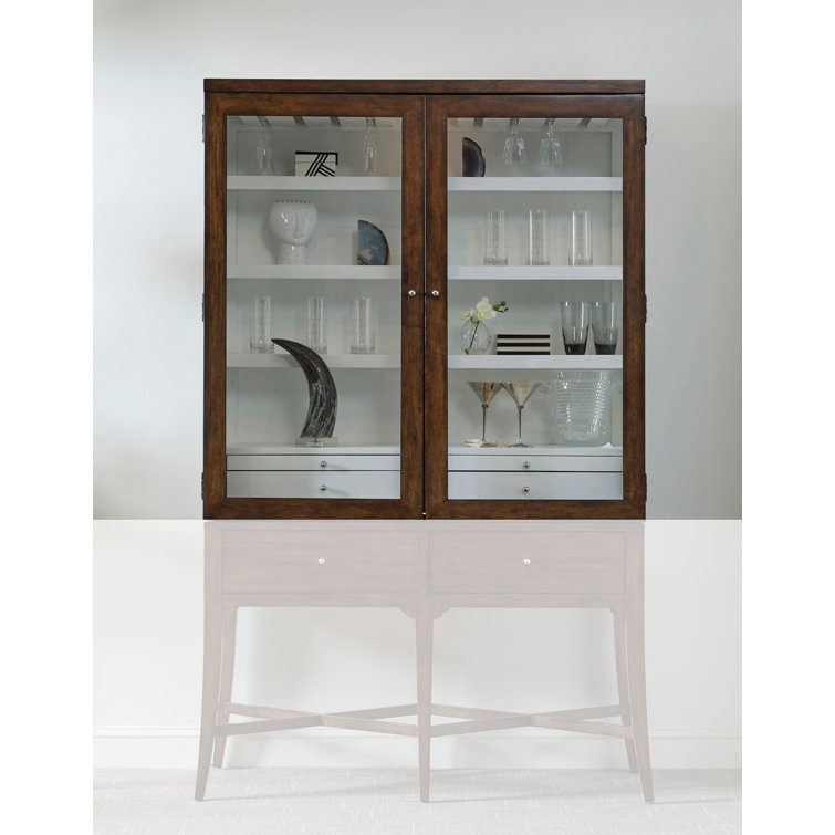 Modern Brown Wood Bar Cabinet with Glass Doors and Storage