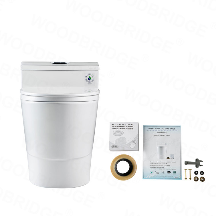 White Ceramic One-Piece Dual Flush Toilet with Chrome Button
