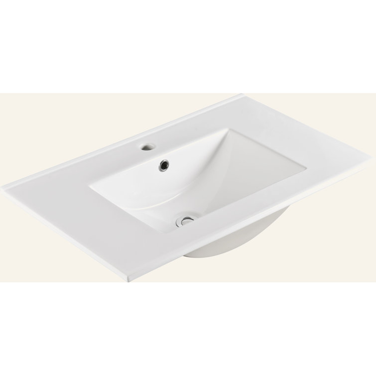 30 in. White Ceramic Rectangular Single Sink Bathroom Vanity Top