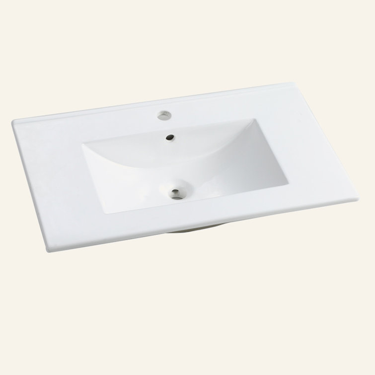 30 in. White Ceramic Rectangular Single Sink Bathroom Vanity Top