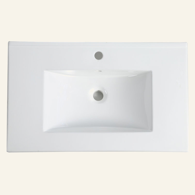 30 in. White Ceramic Rectangular Single Sink Bathroom Vanity Top
