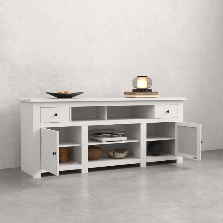 White Farmhouse TV Stand with Built-in Power Socket for 80'' Screens