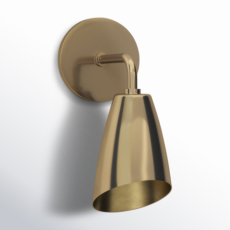 Aged Brass Cone Shade Dimmable Metal Sconce