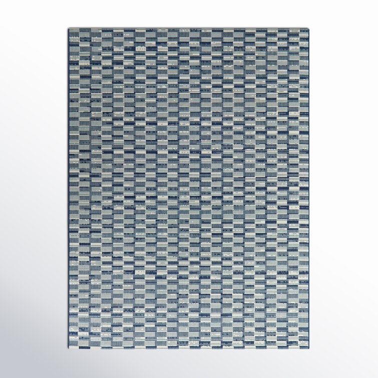 Braided Rectangular Easy Care Blue Synthetic Rug, 7'10" x 10'