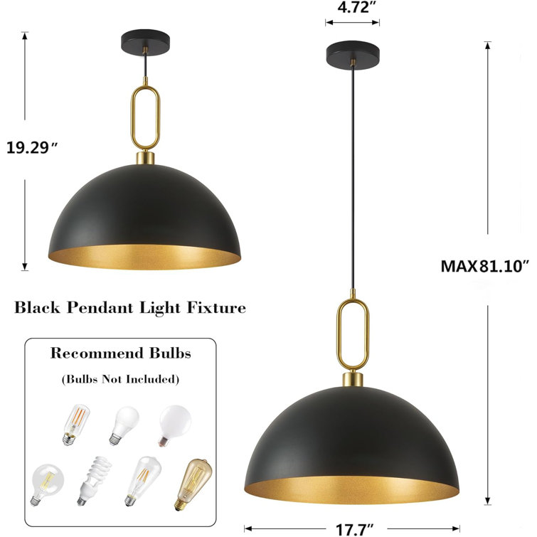 Vintage Black and Gold Dome Pendant Light for Kitchen Island