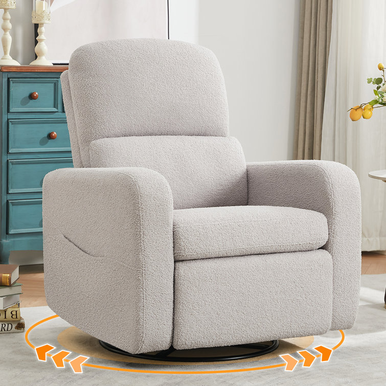 Gray Faux Leather Swivel Rocker Recliner with USB Port