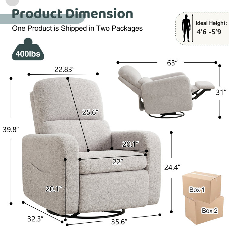 Gray Faux Leather Swivel Rocker Recliner with USB Port