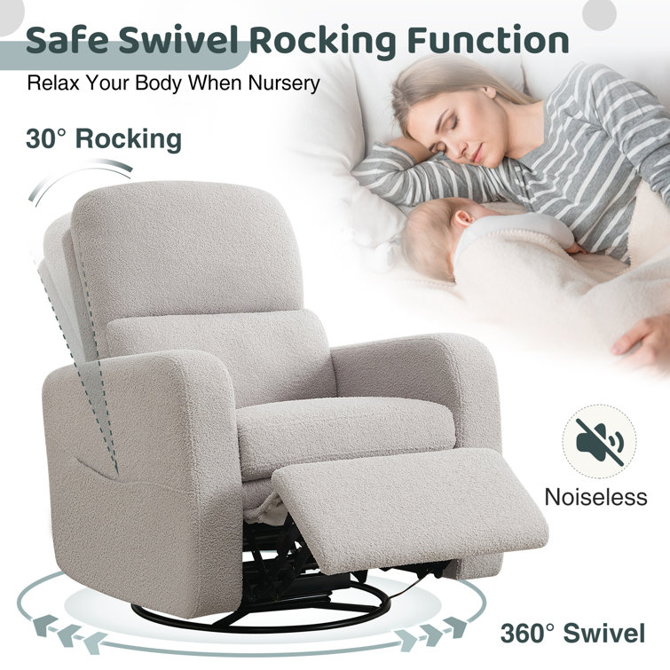 Gray Faux Leather Swivel Rocker Recliner with USB Port
