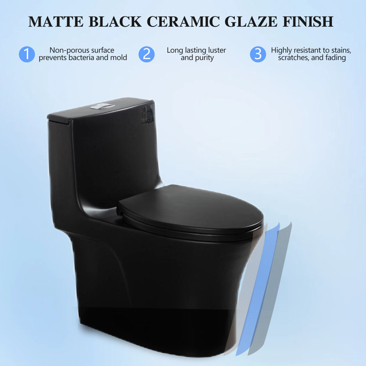 Matte Black Ceramic Dual-Flush Elongated One-Piece Toilet