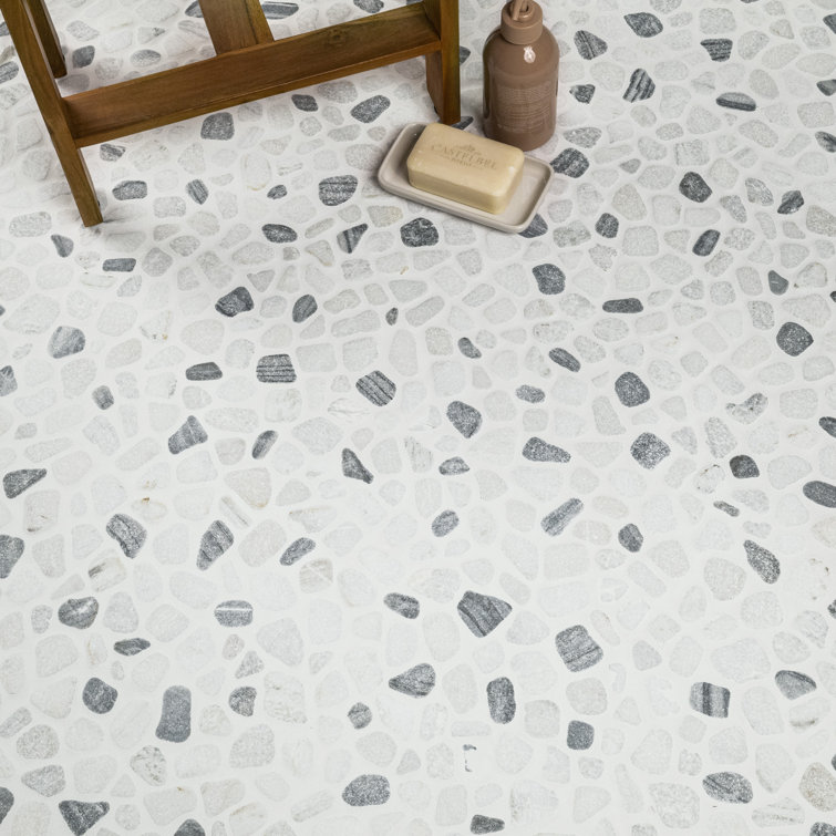 12" x 12" Black and White Marble Pebble Mosaic Tile