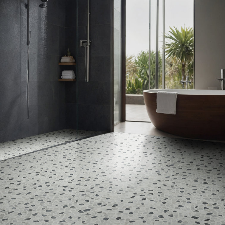 12" x 12" Black and White Marble Pebble Mosaic Tile