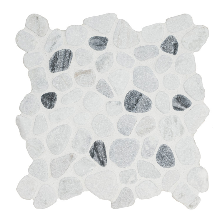 12" x 12" Black and White Marble Pebble Mosaic Tile