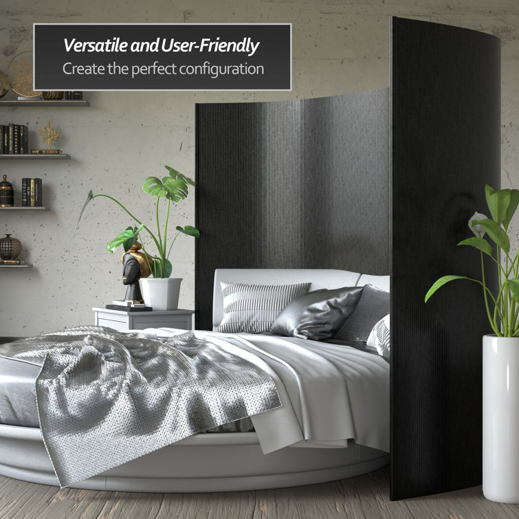Black Painted Bamboo Wave Room Divider, 72.25" H x 98" W