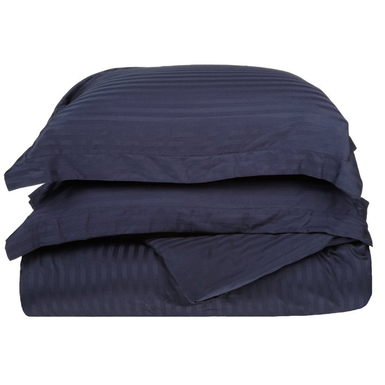 Navy Blue Striped Egyptian Cotton Twin Duvet Cover Set