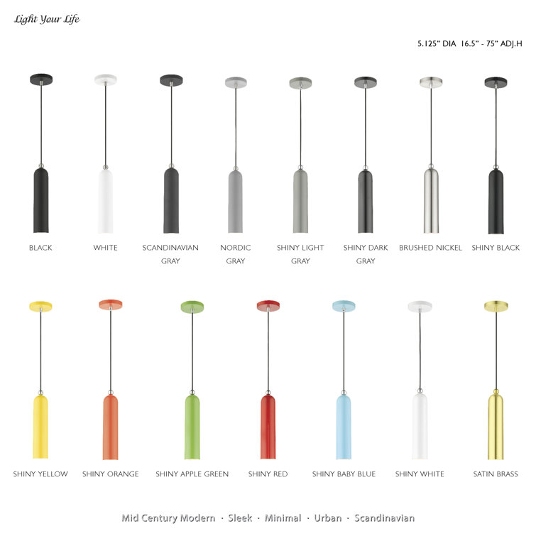 Shiny Black Metal Cylinder Pendant Light