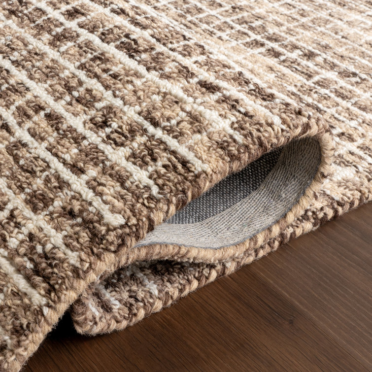 Hand-Tufted Brown Wool Checkered Runner Rug 2'6" x 8'