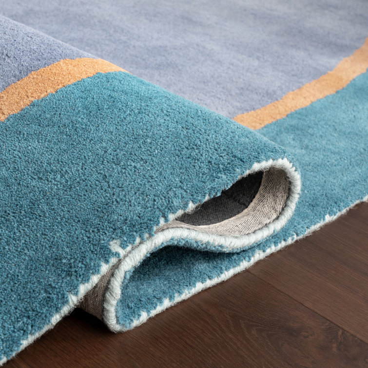 Handmade Blue and Green Abstract Wool Area Rug 8' x 10'