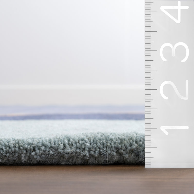 Handmade Blue and Green Abstract Wool Area Rug 8' x 10'