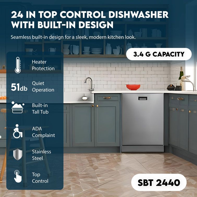 24" Stainless Steel Top Control Built-In Dishwasher with Third Rack